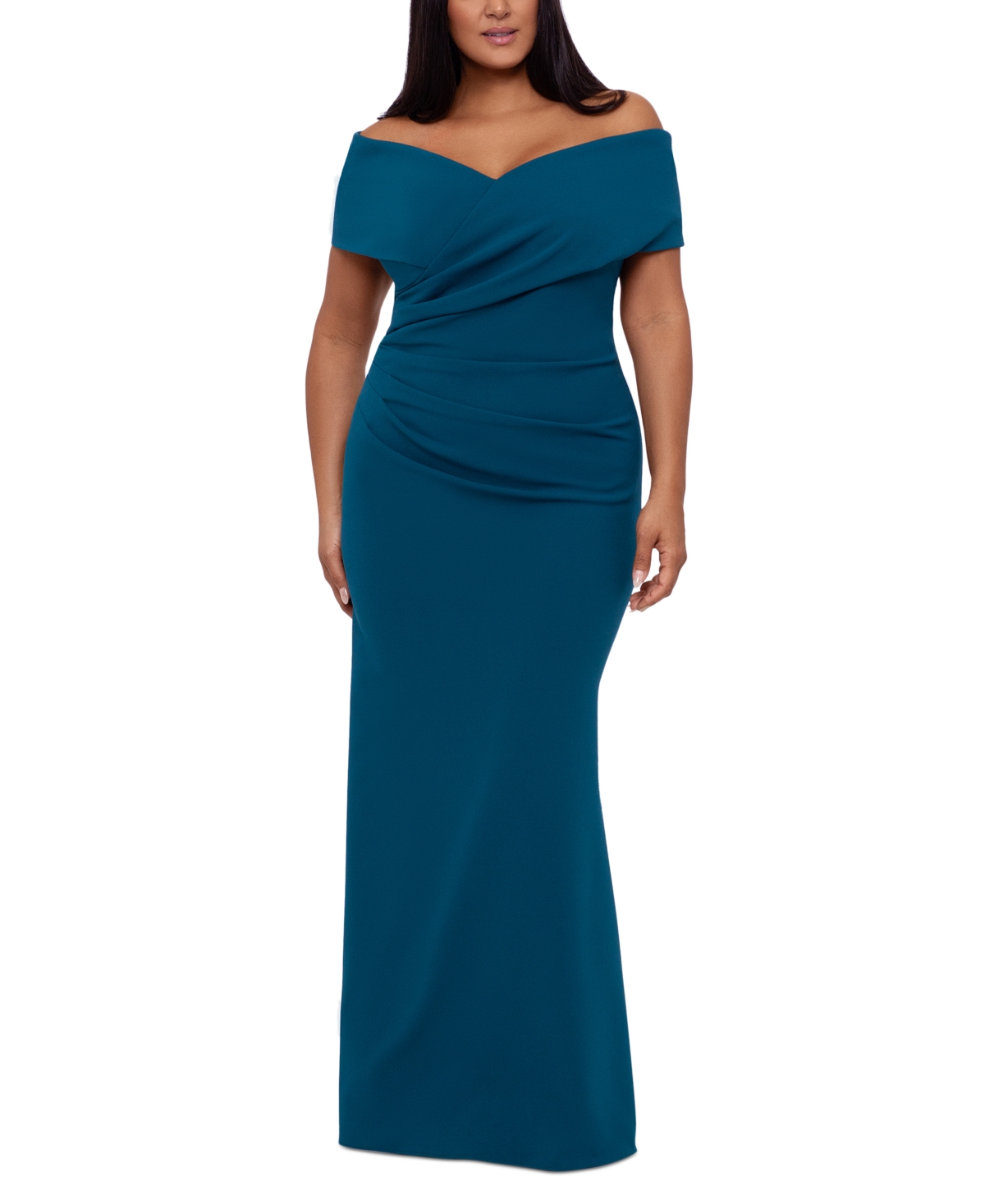 Shop Betsy & Adam Plus Size Sweetheart Off-the-shoulder Gown In Azure