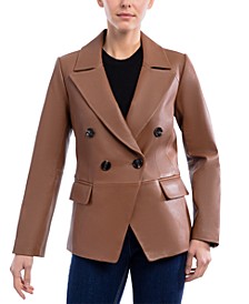Women's Leather Double-Breasted Blazer Coat