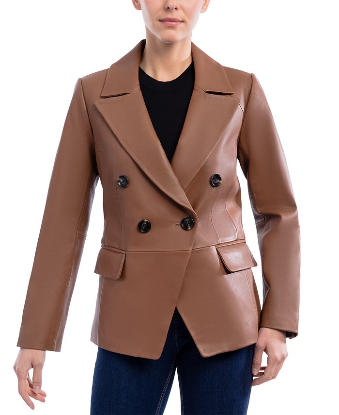 Anne Klein Women's Leather DoubleBreasted Blazer Coat Macy's