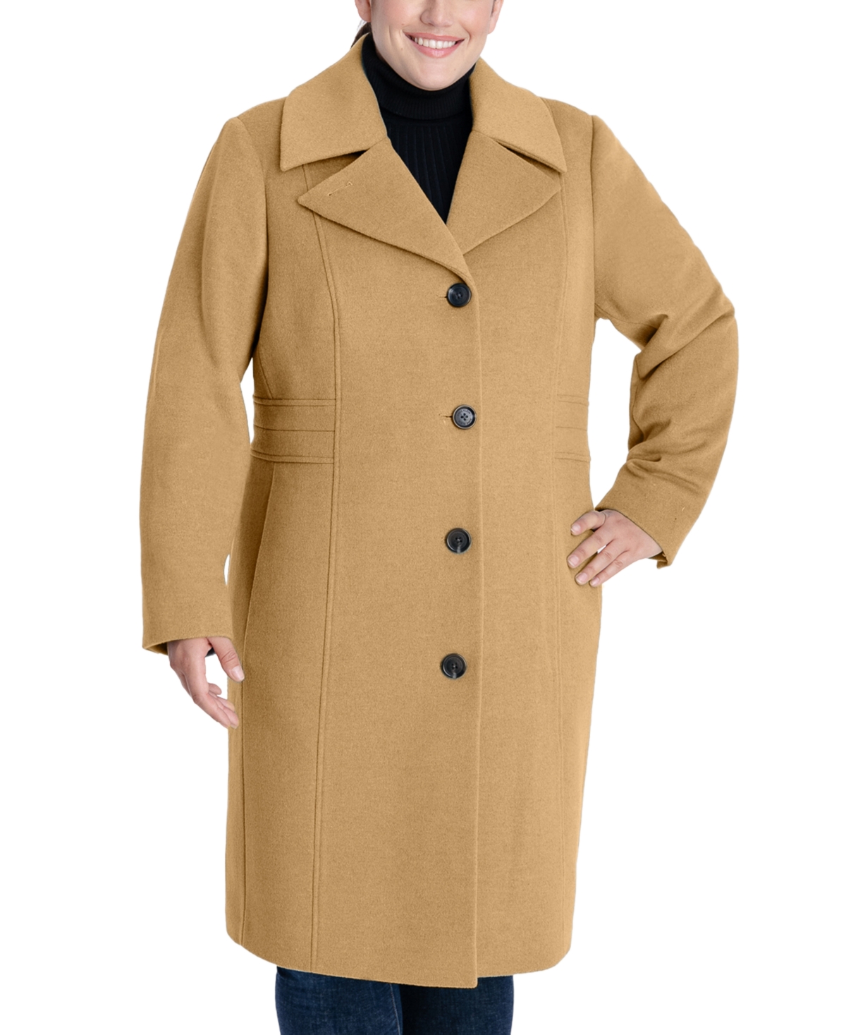 Anne Klein Women's Plus Size Single-breasted Walker Coat, Created For Macy's In Camel