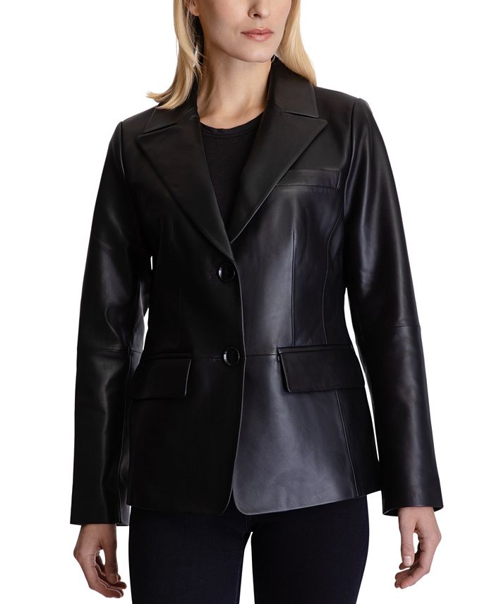 Anne Klein Women's Leather Blazer Coat - Macy's