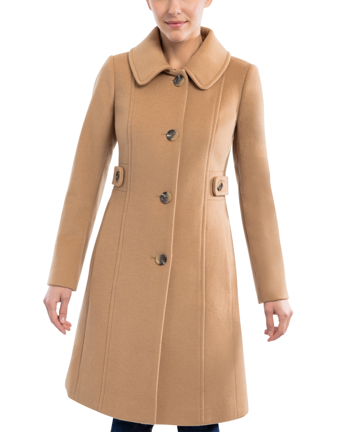 Anne Klein Wool-Cashmere-Blend Notched-Collar Walker Coat in