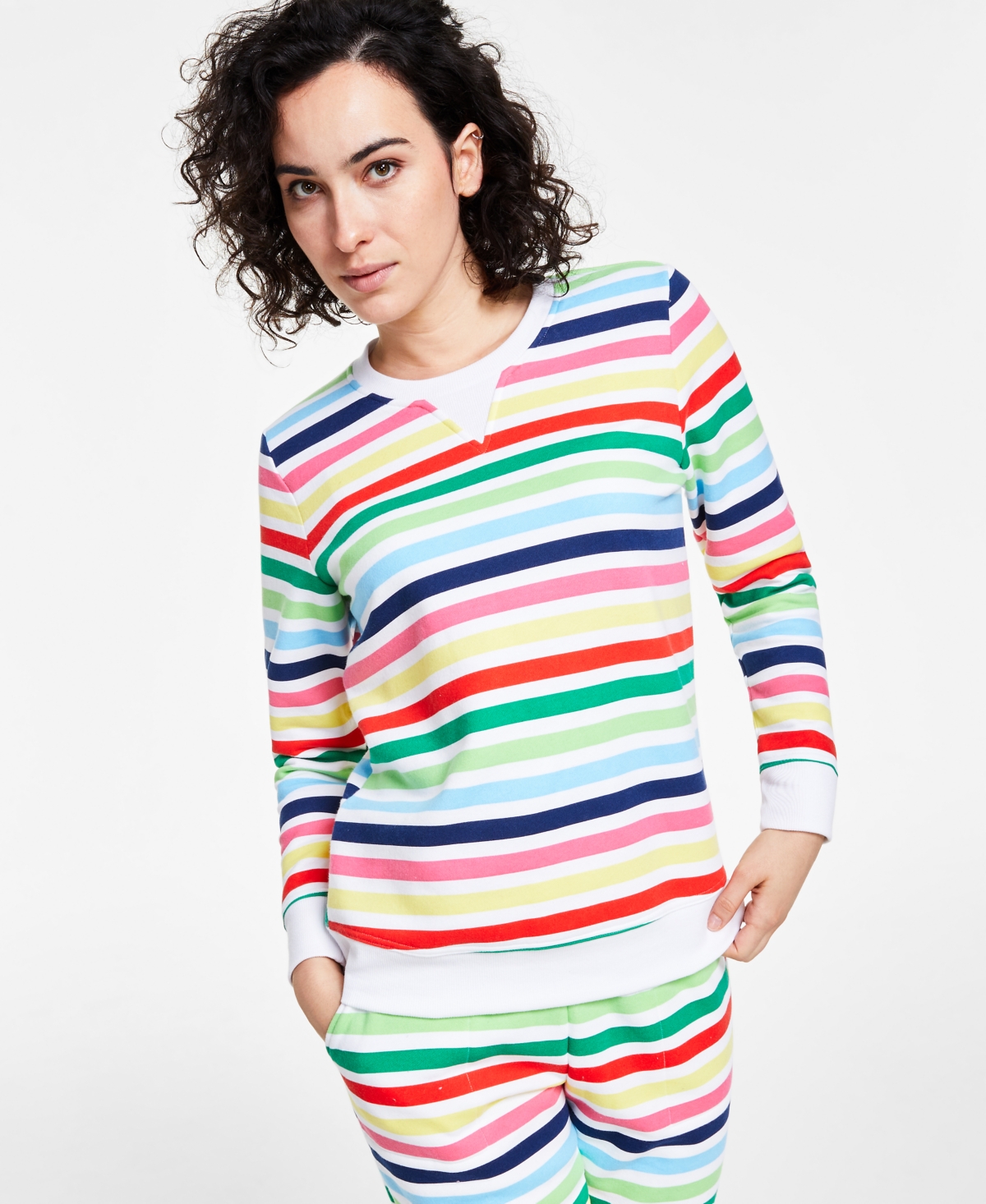 Charter Club Women's Printed Stripe Matching Crewneck Top, Created for Macy's