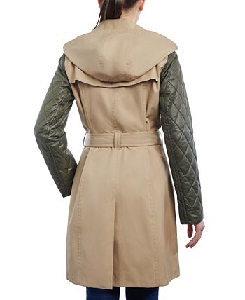 London Fog Women's Quilted-Sleeve Hooded Trench Coat & Reviews - Coats ...
