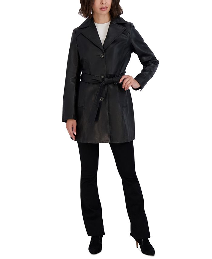 Tahari Women's Nicole Belted Leather Trench Coat & Reviews - Coats ...