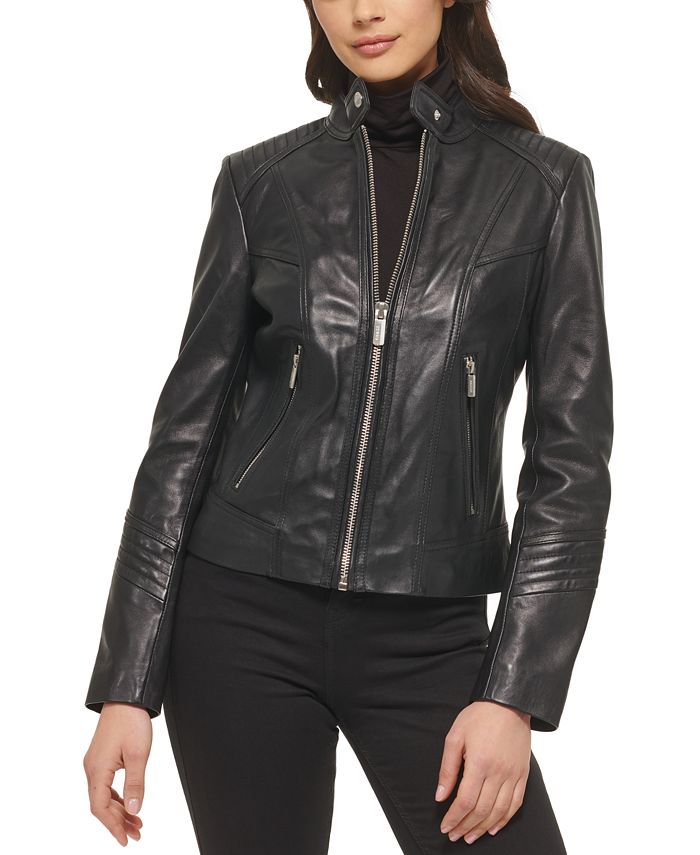 GUESS Women's Quilted-Shoulder Leather Coat, Created for Macy's ...