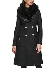 Women's Faux-Fur Collar Double-Breasted Walker Coat