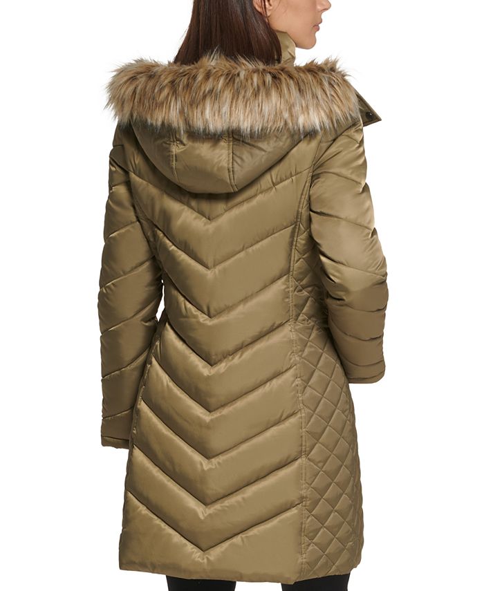 Kenneth Cole Petite Faux-Fur-Trim Hooded Puffer Coat - Macy's