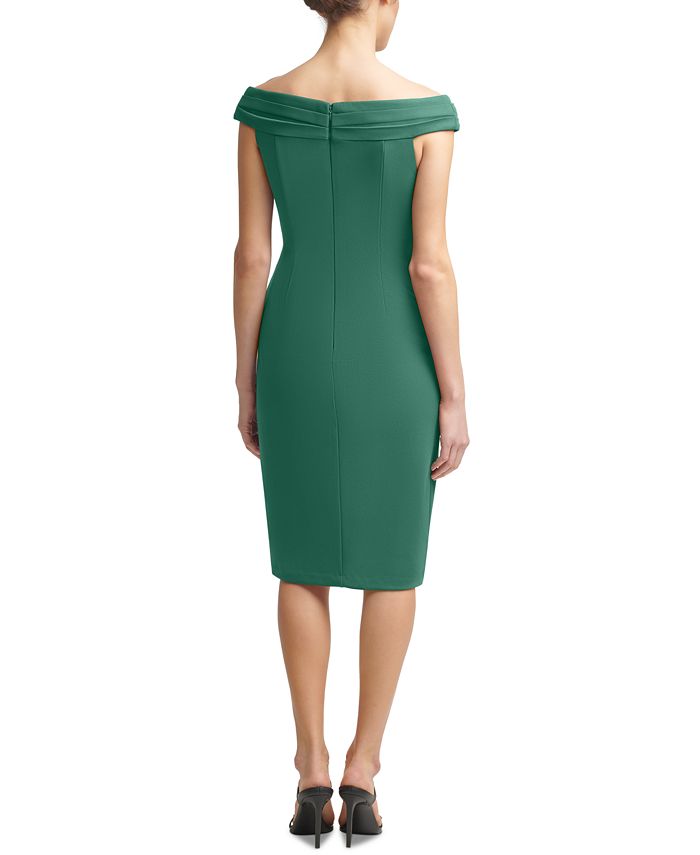Calvin Klein Off The Shoulder Ruched Scuba Crepe Sheath Dress Macy s