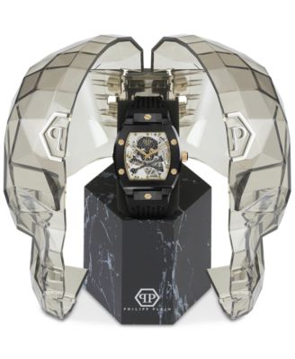 Men's Automatic The $keleton Black & Gold-Tone Tonneau Strap Watch 44mm