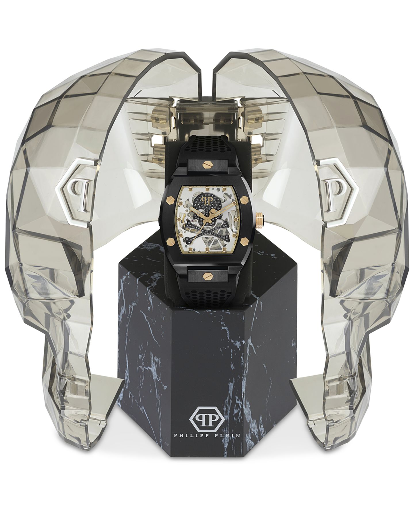Мужские часы Philipp Plein Automatic The $keleton Black & Gold-Tone Tonneau Strap Watch 44mm — фото 4