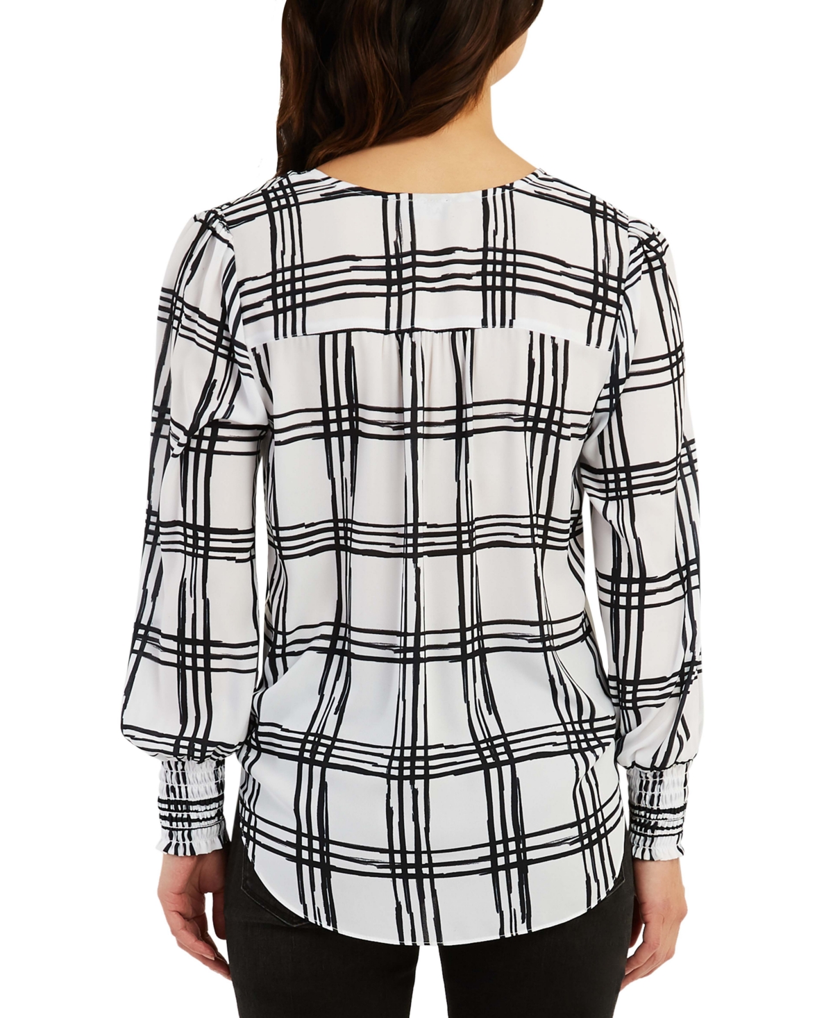 Bcx Juniors' Printed Cross-Front Top -White Plaid