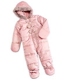 Baby Girl Bow Faux-Fur Trim Snowsuit, Created for Macy's
