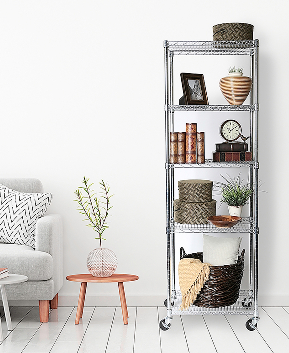 Seville Classics Ultradurable Commercial-grade 5-tier Nsf-certified Steel Wire Wheeled Shelving In Chrome