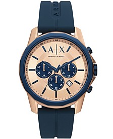 Men's Banks Chronograph in Rose Gold-tone Plated Stainless Steel with Navy Silicone Strap Watch, 44mm