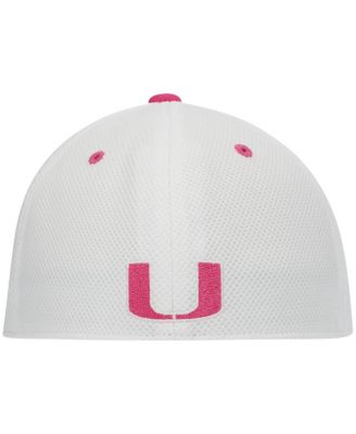 Men's White and Pink Miami Hurricanes On-Field Baseball Fitted Hat
