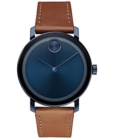 Men's Swiss Evolution Bold Cognac Leather Strap Watch 40mm, Created for Macy's