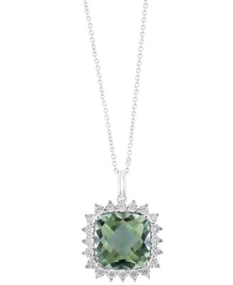 EFFY Collection - Green Quartz (9-1/3 ct. t.w.) & Diamond (1/5 ct. t.w.) Halo 18" Pendant Necklace in 14k White Gold