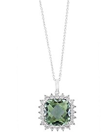 EFFY® Green Amethyst (9-1/3 ct. t.w.) & Diamond (1/5 ct. t.w.) Halo 18" Pendant Necklace in 14k White Gold