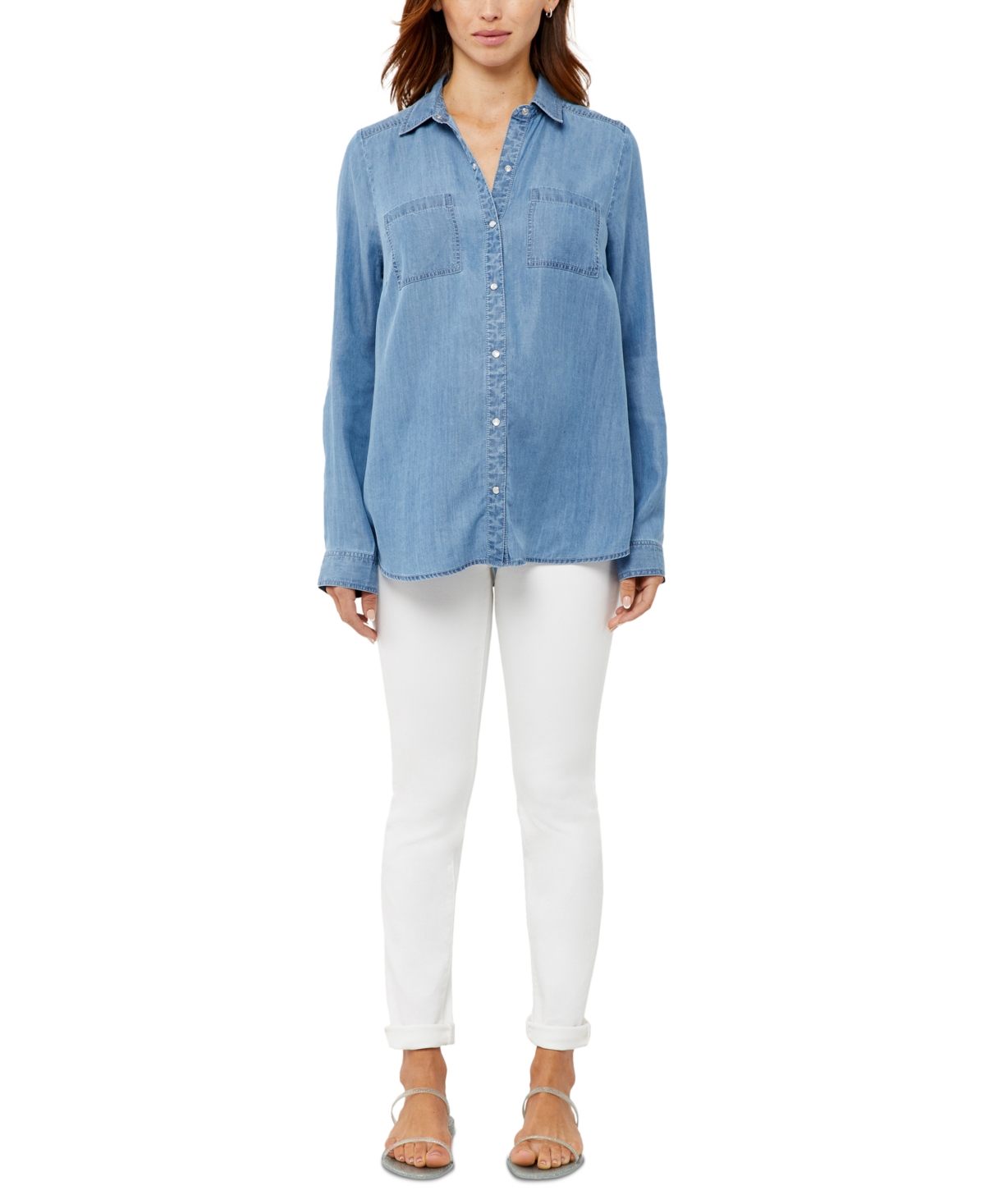  A Pea in the Pod Denim Button-Up Maternity Shirt