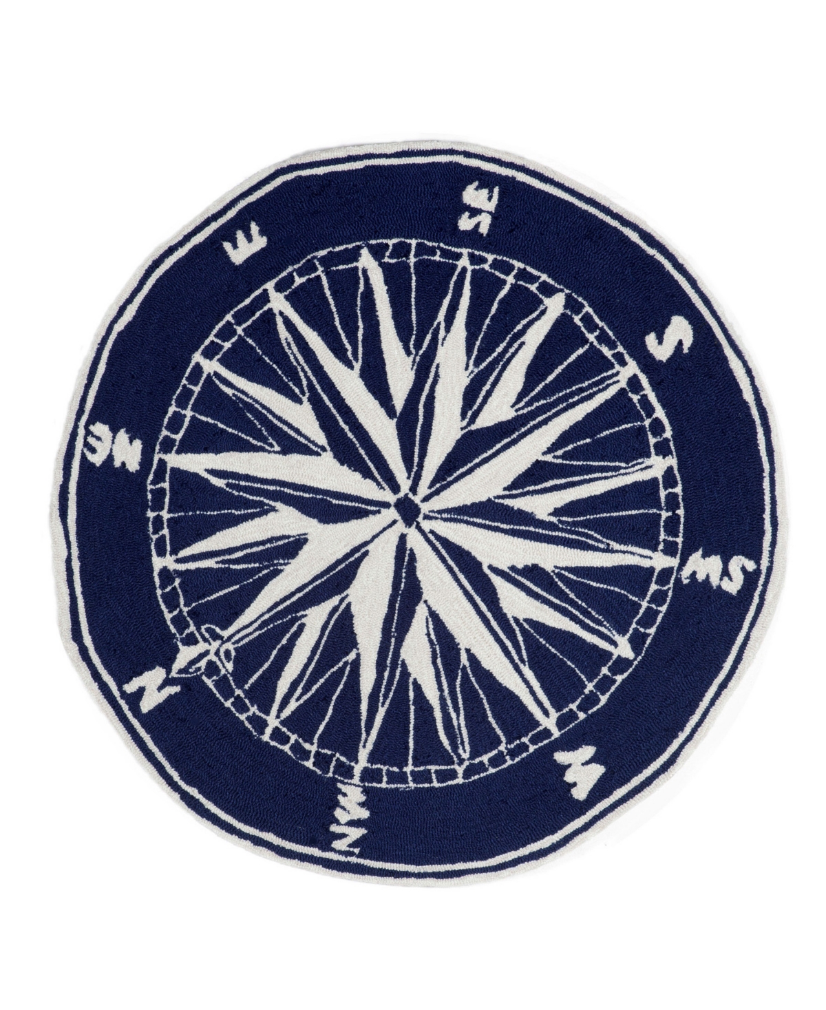 Liora Manne Frontporch Compass 5' X 5' Round Outdoor Area Rug In Navy