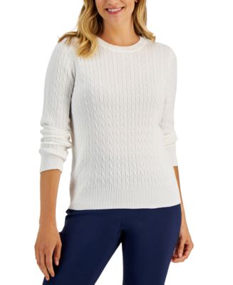 Karen Scott Women's Cotton Crewneck Cable Sweater, Created for Macy's ...