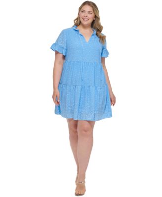 DKNY - Plus Size Dot-Print Babydoll Dress