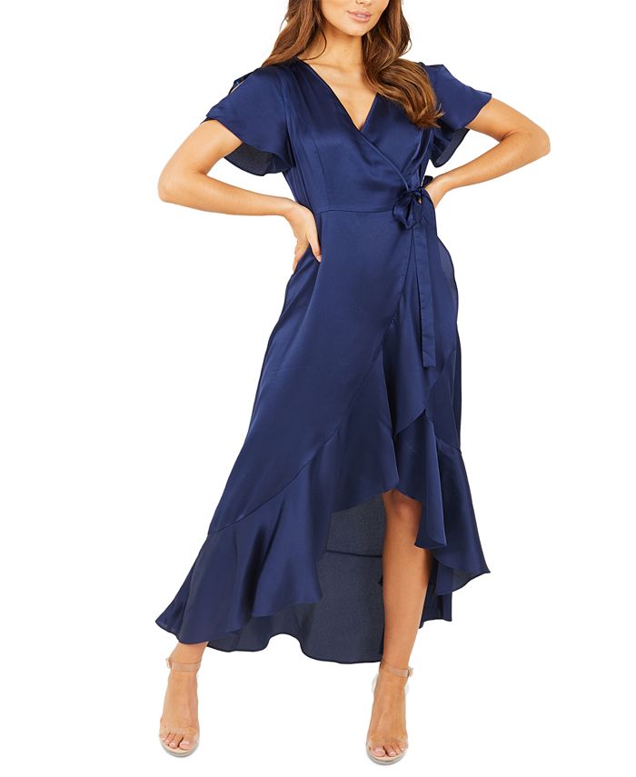 QUIZ Women's Ruffled-Hem Wrap Dress - Macy's