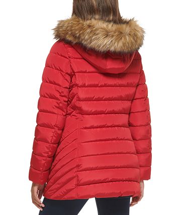 Tommy Hilfiger Women's Faux-Fur-Trim Hooded Coat, for Macy's - Macy's