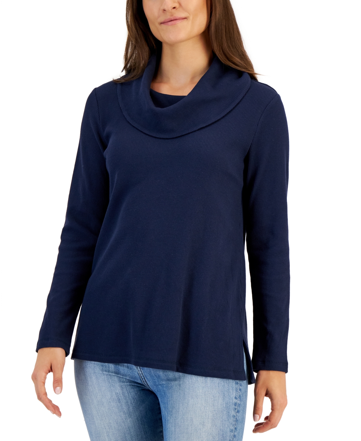 Women's Mini Waffle Cowlneck top, Created for Macy's - Intrepid Blue