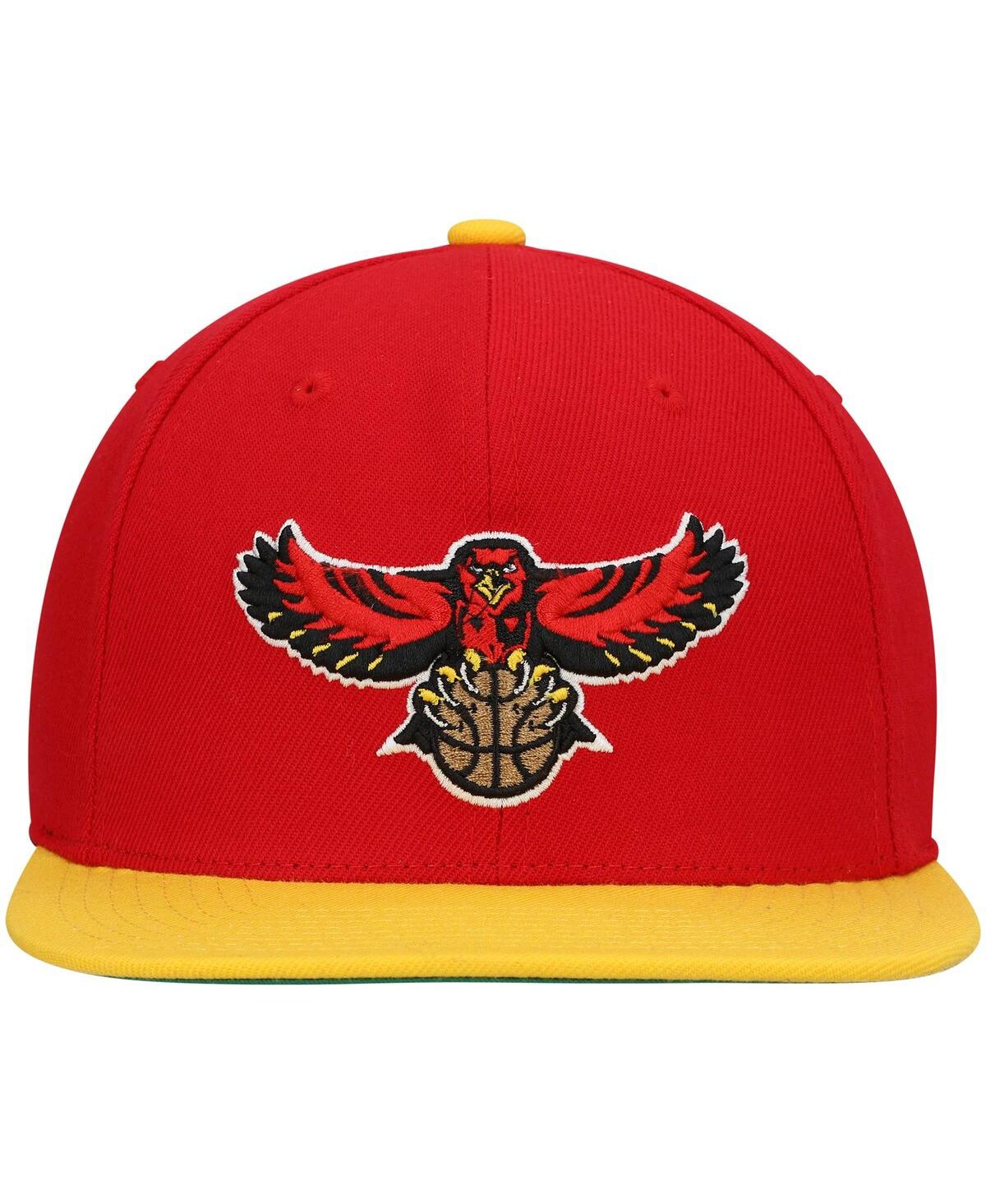 MITCHELL & NESS MEN'S MITCHELL & NESS RED, YELLOW ATLANTA HAWKS HARDWOOD CLASSICS TEAM TWO-TONE 2.0 SNAPBACK HAT 