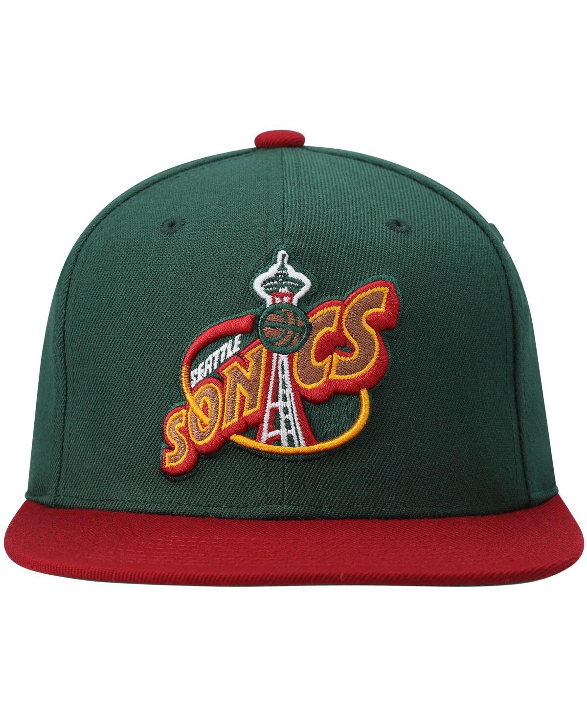 Mitchell & Ness Men's  Green, Red Seattle Supersonics Hardwood Classics Team Two-tone 2.0 Snapback Ha In Green,red