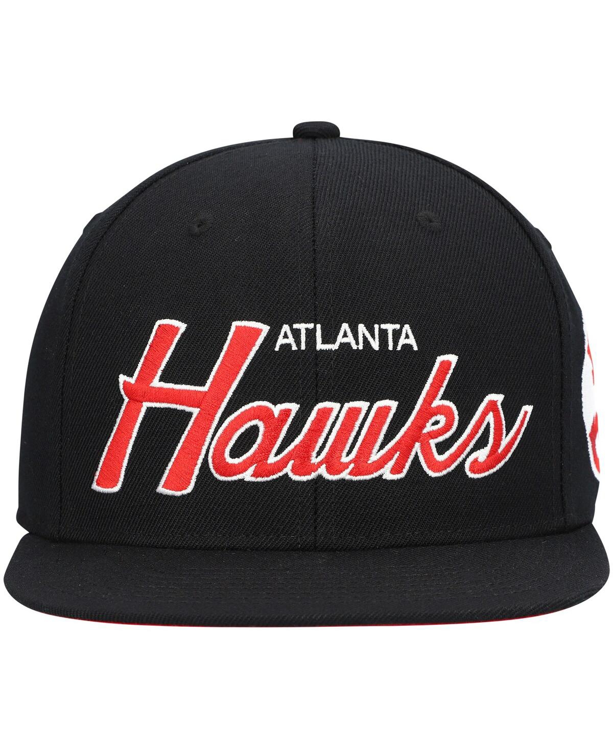 Mitchell & Ness Men's  Black Atlanta Hawks Hardwood Classics Script 2.0 Snapback Hat In Black