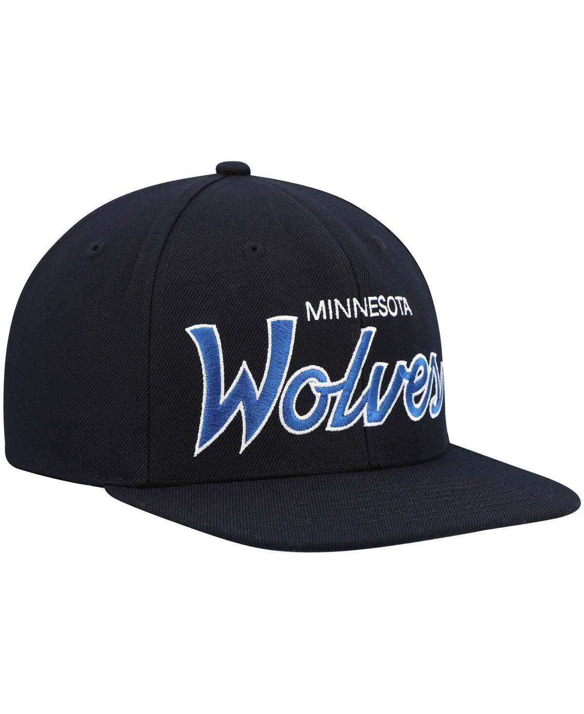 Mitchell & Ness Men's  Black Minnesota Timberwolves Hardwood Classics Script 2.0 Snapback Hat In Black