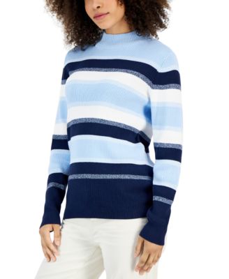 Karen Scott - Women's Mock Neck Sydnie Stripe Sweater