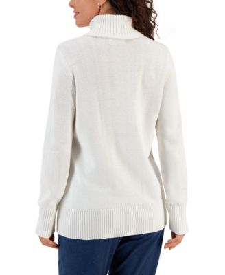 Karen Scott Women's Cable-Knit Turtleneck Cotton Sweater, Created For ...