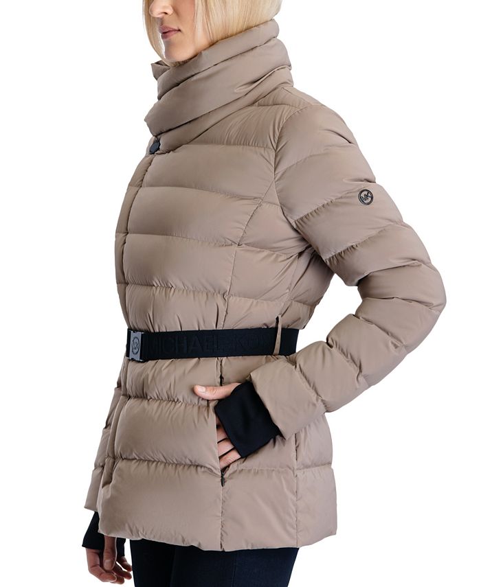 Michael Kors Womens Stretch Asymmetrical Belted Down Puffer Coat Macys