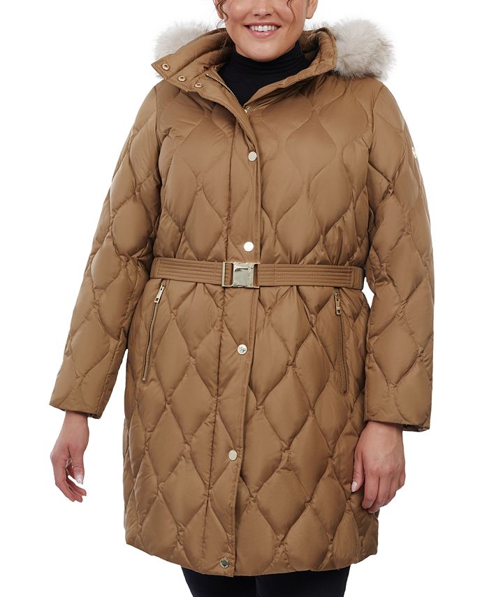 Michael Kors Women's Plus Quilted Belted Hooded Coat - Macy's