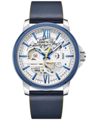 Kenneth Cole New York - Men's Automatic Blue Leather Strap Watch 44mm