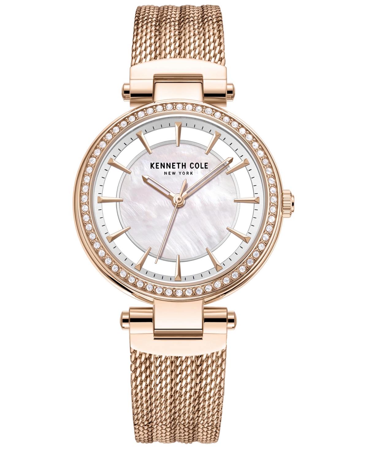 Kenneth Cole New York Women's Transparency Rose Gold-Tone Stainless Steel Mesh Bracelet Watch 34mm