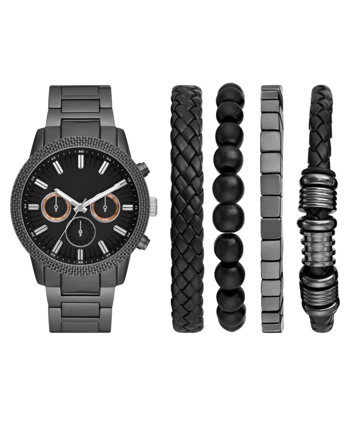 Folio Men's Black Stainless Steel Bracelet Watch, 46mm Gift Set