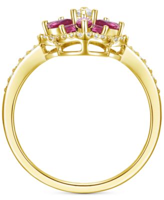 Lab-Grown Sapphire (1 1/3 ct. t.w.) & Lab-Grown White Sapphire (1/3 ct. t.w.) Flower Halo Ring in Sterling Silver (Also in Lab-Grown Ruby & Lab-Grown Emerald)