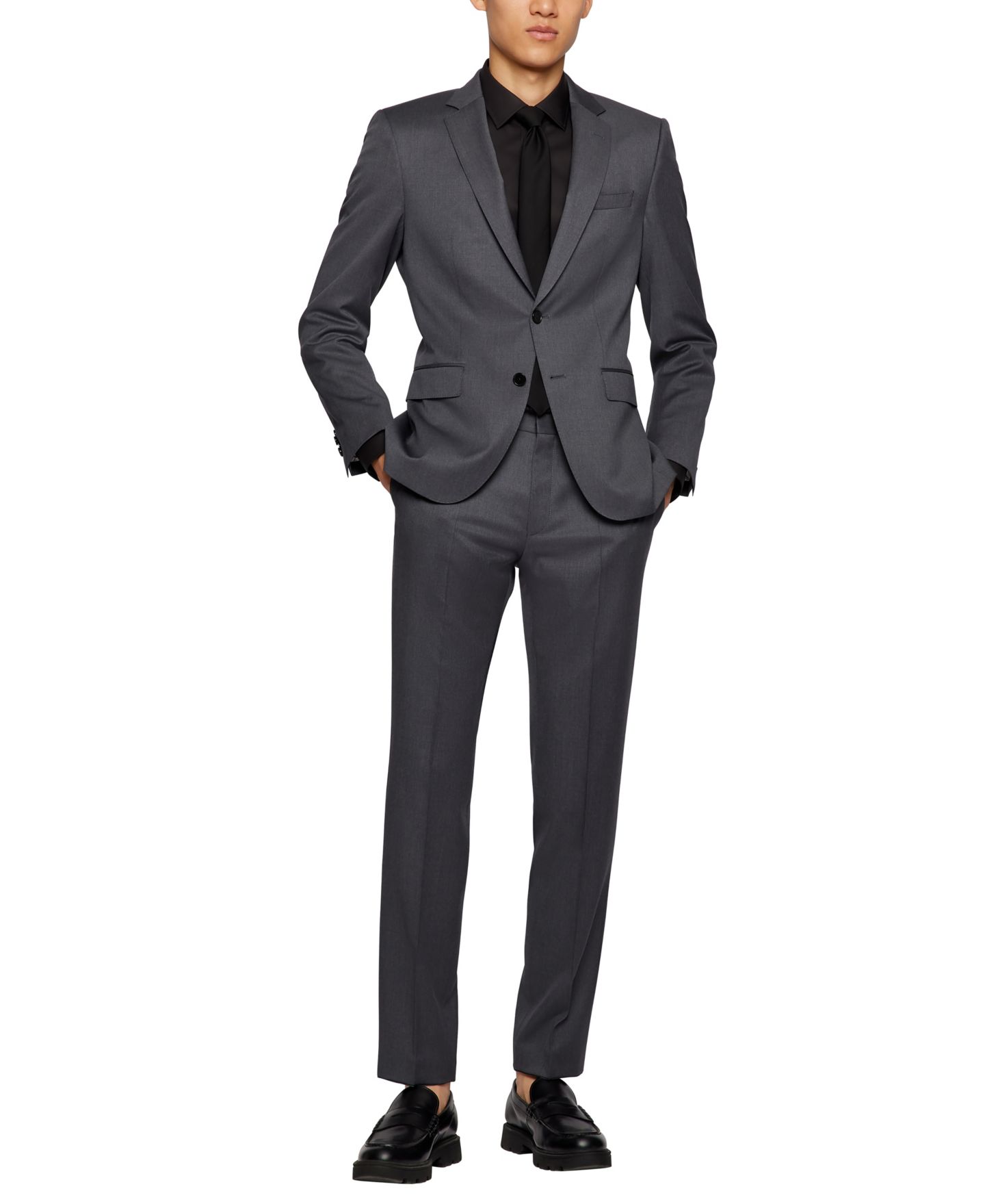 Мужской пиджак Hugo Boss Single-Breasted Suit, цвет: Тёмный серый — фото 4