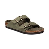 Sun + Stone Men's Soren Buckled Sandals with Faux-Fur Lining (Olive)