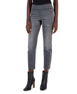 INC International Concepts Women's Curvy Fringe Hem Button Front Straight Leg Jeans Blue Size 16