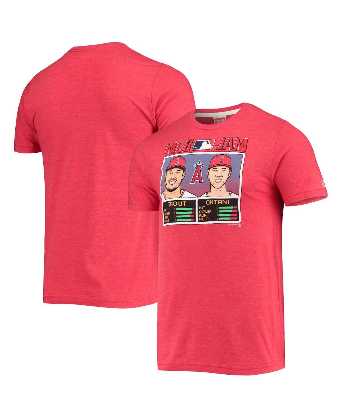 Men's Homage Shohei Ohtani & Mike Trout Heathered Red Los Angeles Angels Mlb Jam Player Tri-Blend T-shirt - Heathered Red