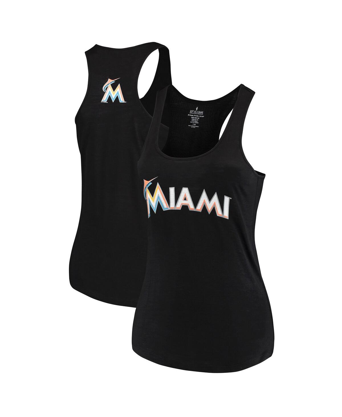 SOFT AS A GRAPE WOMEN'S SOFT AS A GRAPE BLACK MIAMI MARLINS PLUS SIZE SWING FOR THE FENCES RACERBACK TANK TOP