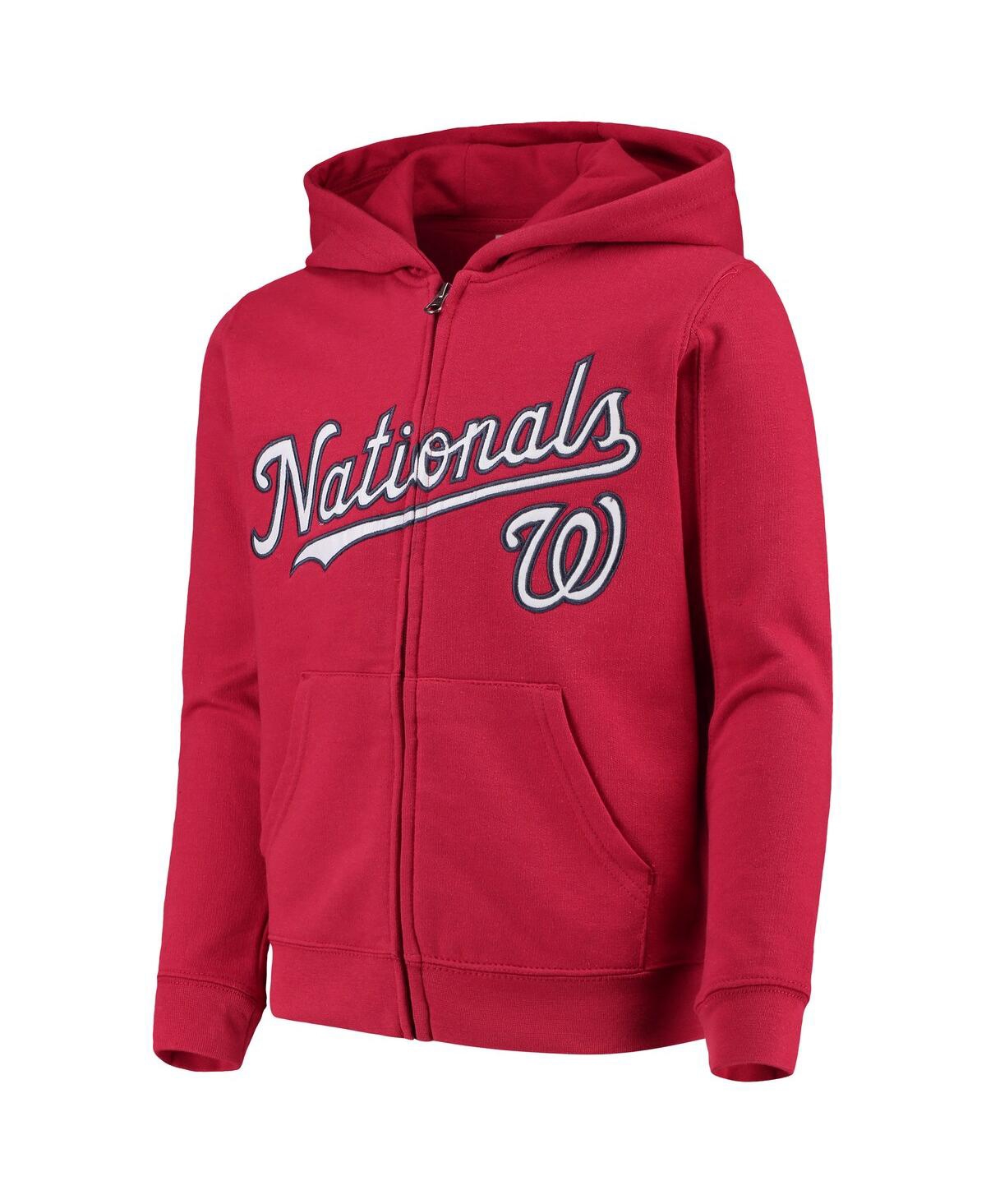 Outerstuff Big Boys Red Washington Nationals Team Color Wordmark Full-zip Hoodie In Red