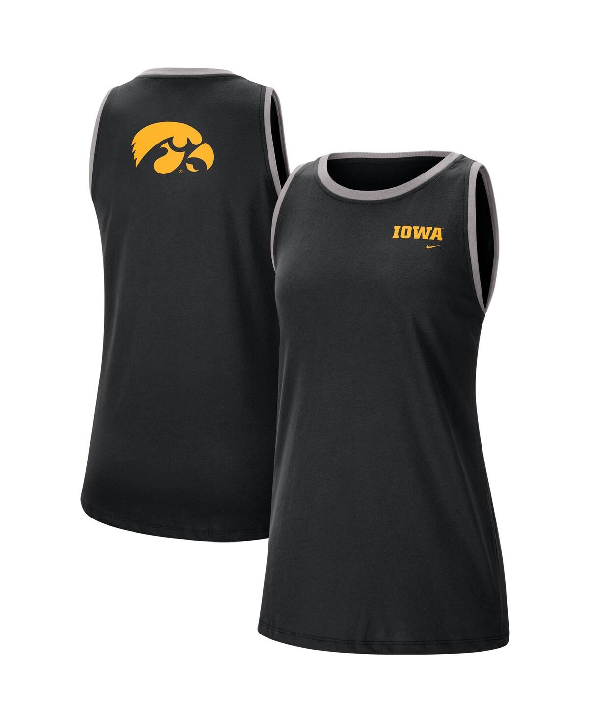 Women's Nike Black and Gray Iowa Hawkeyes High Neck 2-Hit Performance Tank Top
