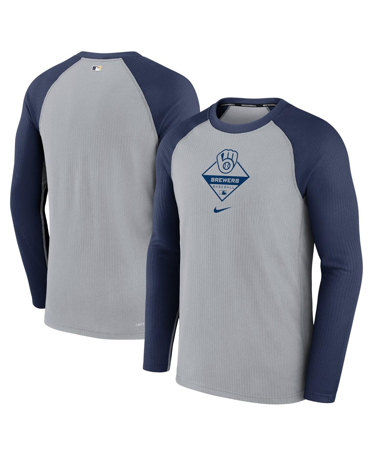Men's Nike Navy Milwaukee Brewers Game Authentic Collection Performance Raglan Long Sleeve T-shirt - Navy